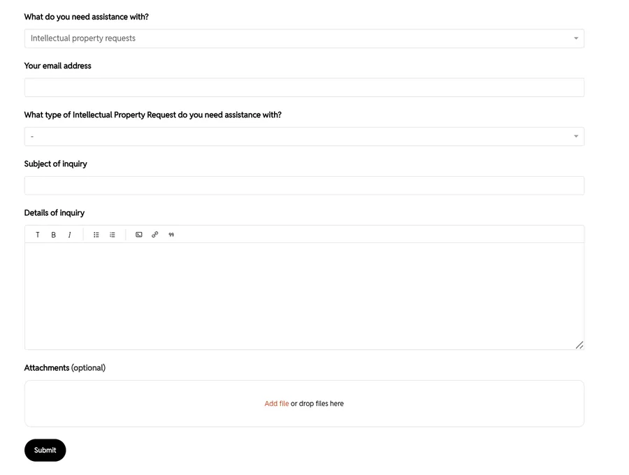 Reddit's intellectual property request form